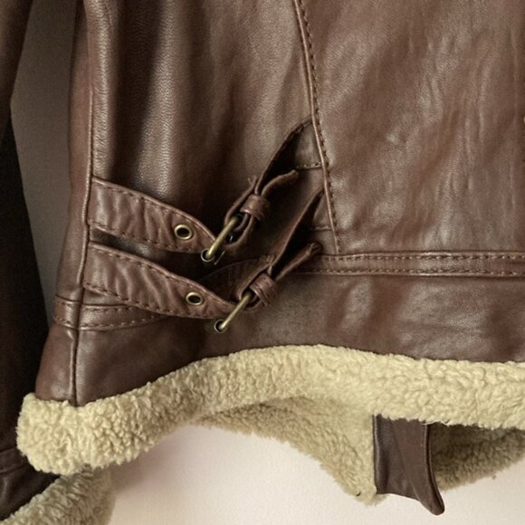 Vintage Moda International Leather Lambskin Aviator Moto Jacket Brown Cuff - Picture 4 of 6